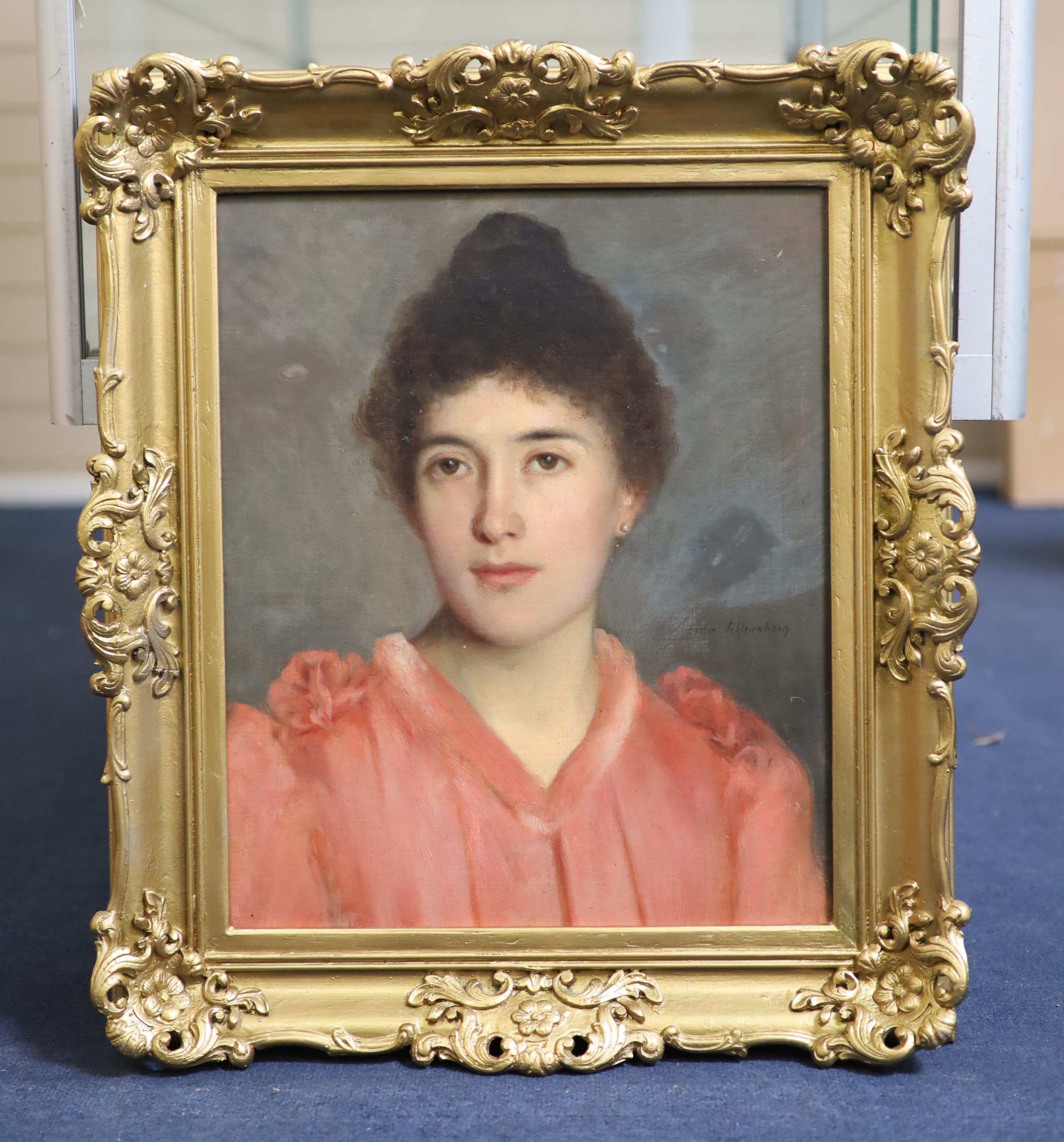 Ida Silfverburg (Finnish, 1834-1899), Portrait of a lady in pink, Oil on canvas, 44 x 36cm.